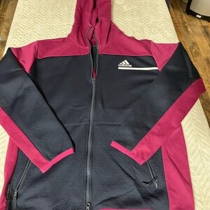 Adidas Women's Maroon and Navy Bomber Jacket Large